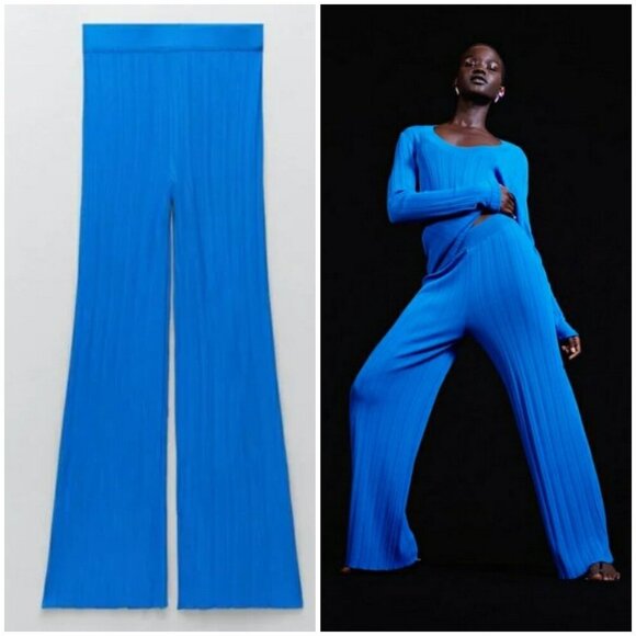 💕ZARA SPECIAL EDITION💕 Ribbed Knit Pants ~ Cobalt Blue Small S NWOT - Picture 1 of 13